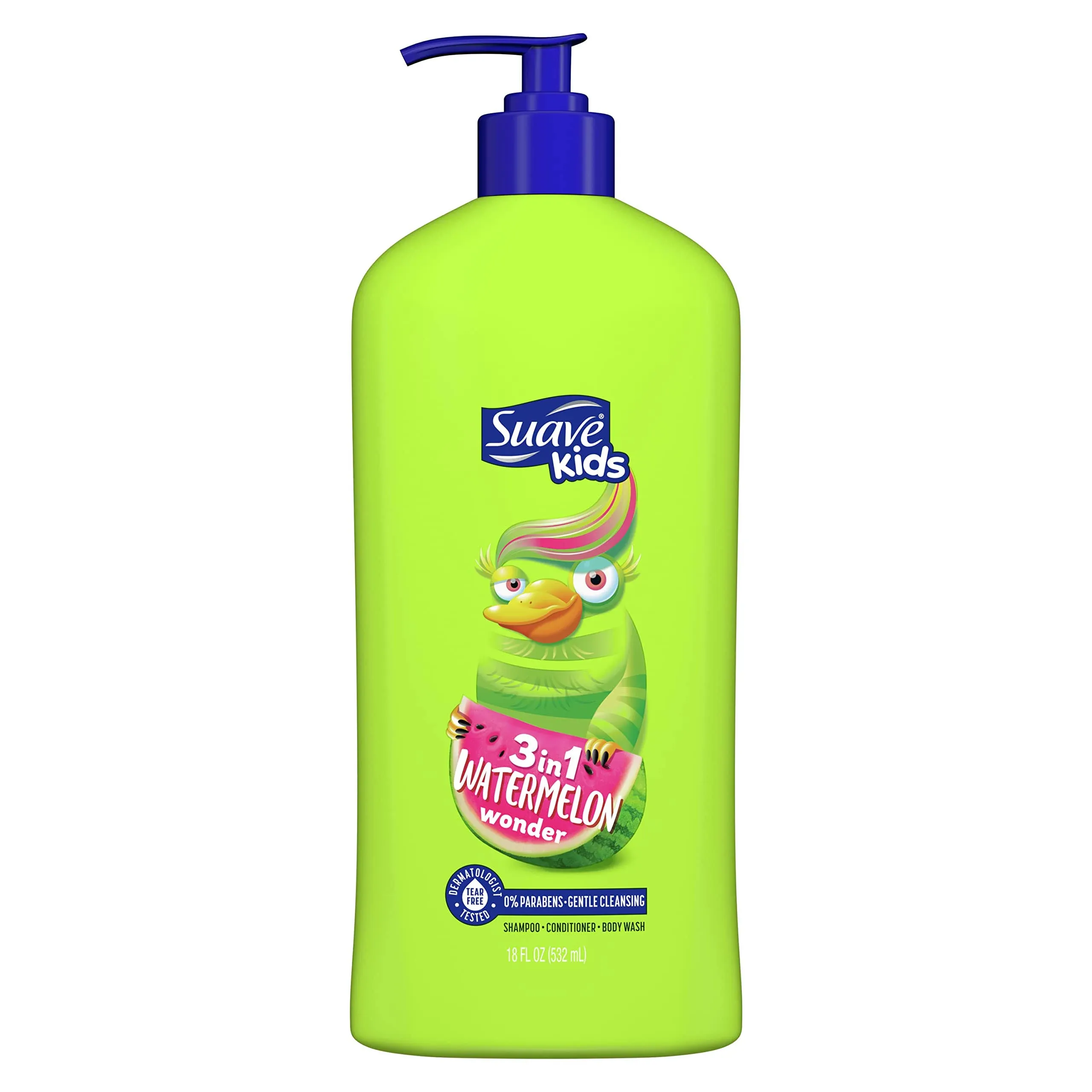 Suave Kids Shampoo + Conditioner + Body Wash, 3 in 1, Watermelon Wonder - 18 fl oz