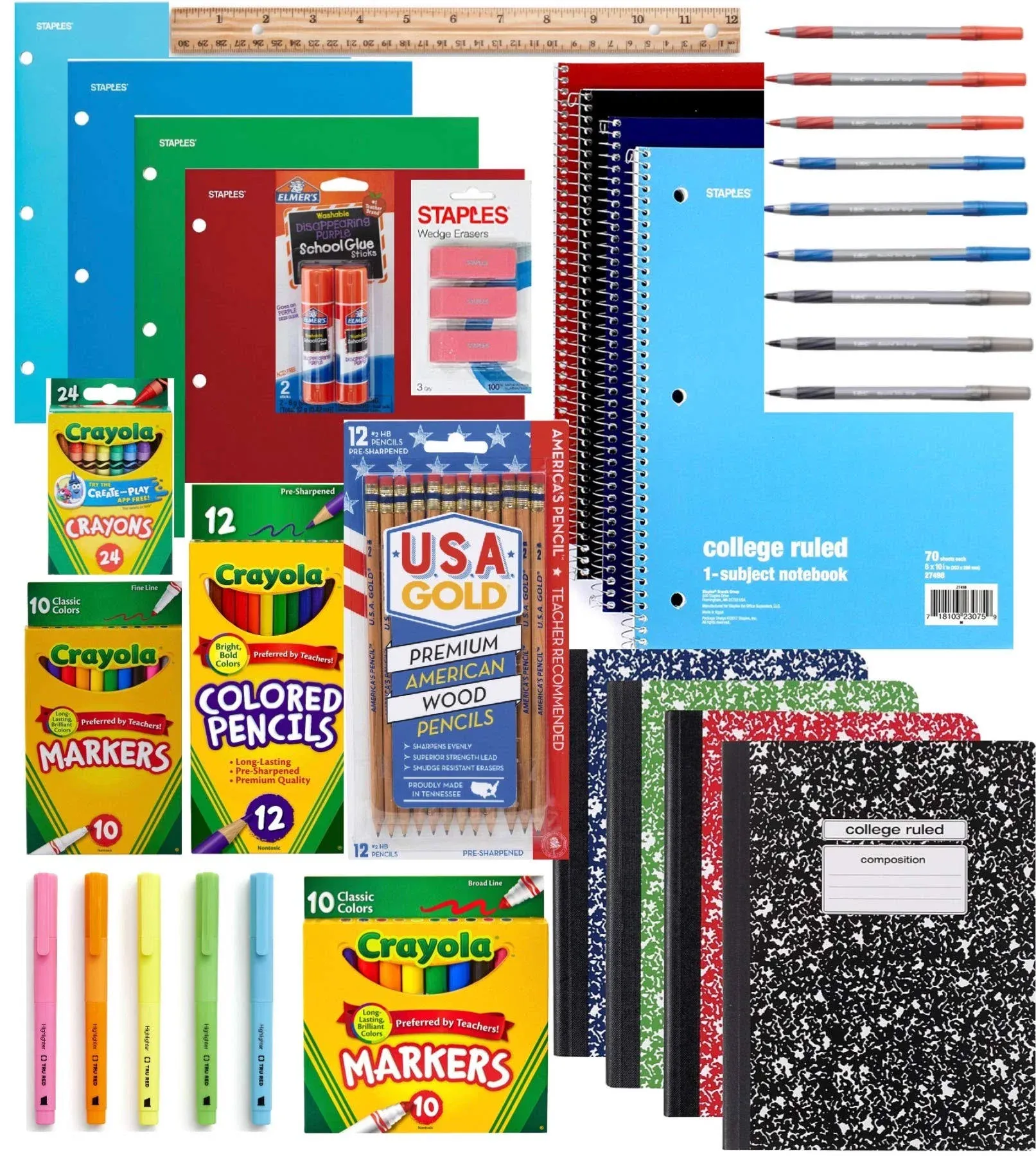 100 PIECE School Supply Kit Grades K-12 - School Essentials Includes Folders, Notebooks, Pencils, Pens and Much More, Perfect BUNDLE