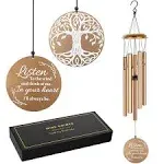 Sympathy Wind Chimes for Loss of Loved One, Memorial Windchimes for Lost Father Mother, Remembrance Bereavement Gift with Card, in Memory of Dad Mom Metal Funeral Decor for Garden Outdoor (39“ Gold)