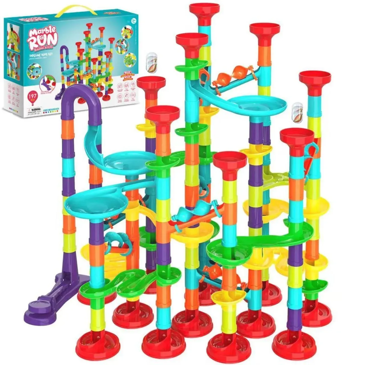 197 Pcs Marble Run Race Set Construction Building Blocks Toy Game Track Kid Maze