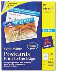 Avery Postcards Inkjet 4 x 6 2 Cards/Sheet White 100 Cards/Box