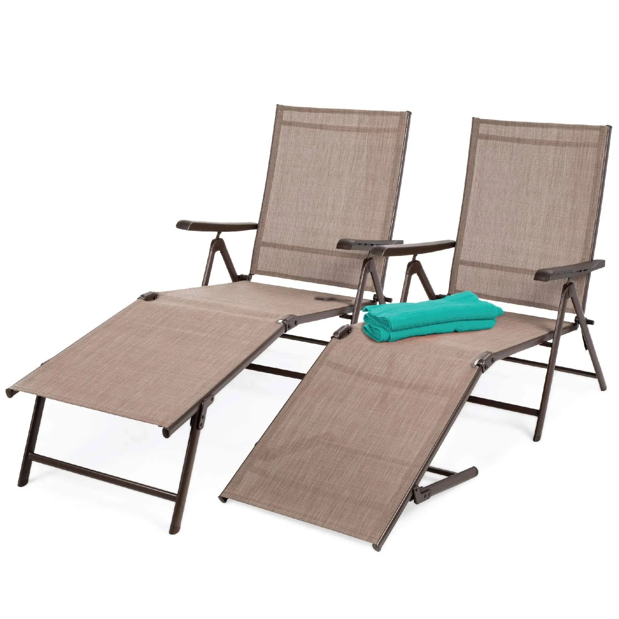 2 Outdoor Patio Chaise Lounge Chairs, Adjustable Reclining Folding Pool Lounge