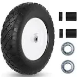 Upgraded 16" Flat Free Wheelbarrow Wheels and Tires, 4.80/4.00-8 Solid Wheelbarrow Tires with 5/8"&3/4" Bearings,14"-16" Universal Fit Wheelbarrow Tires for Wheelbarrows/Garden Trailer