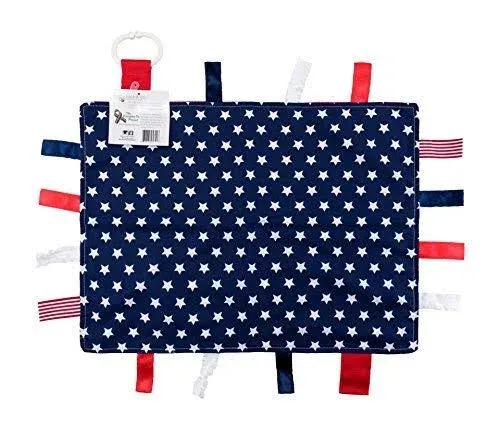 Baby Sensory, Security & Teething Closed Ribbon Tag Lovey Blanket with Minky Dot Fabric: 14x18 (American Flag)