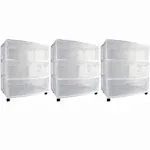 3 Drawer Wide Cart White - Brightroom™: Plastic Storage Drawers, Utility Cart with Casters, Portable Universal Storage