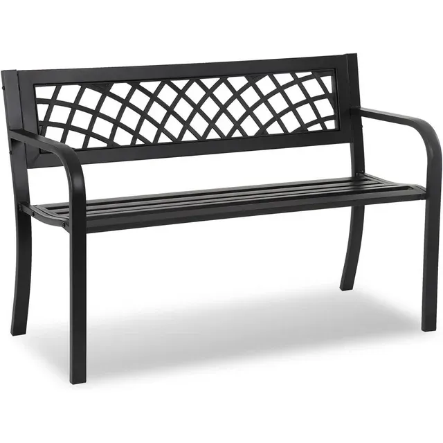 Bilot Garden Bench Outdoor Metal Bench Patio Garden Bench Sturdy Steel Frame Furniture for Outdoor,Yard, Park, Porch, Entryway, Lawn,(Black), 45''x18''x30''