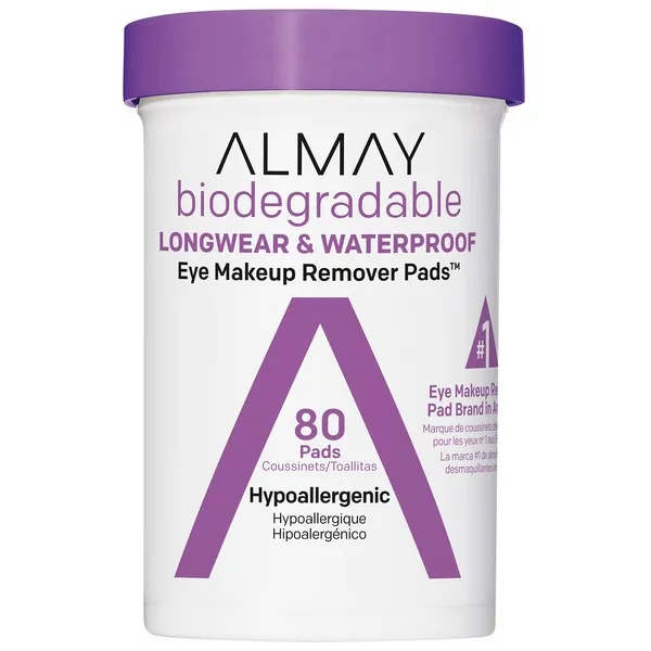 Almay Biodegradable Longwear & Waterproof Eye Makeup Remover Pads, 80 Count