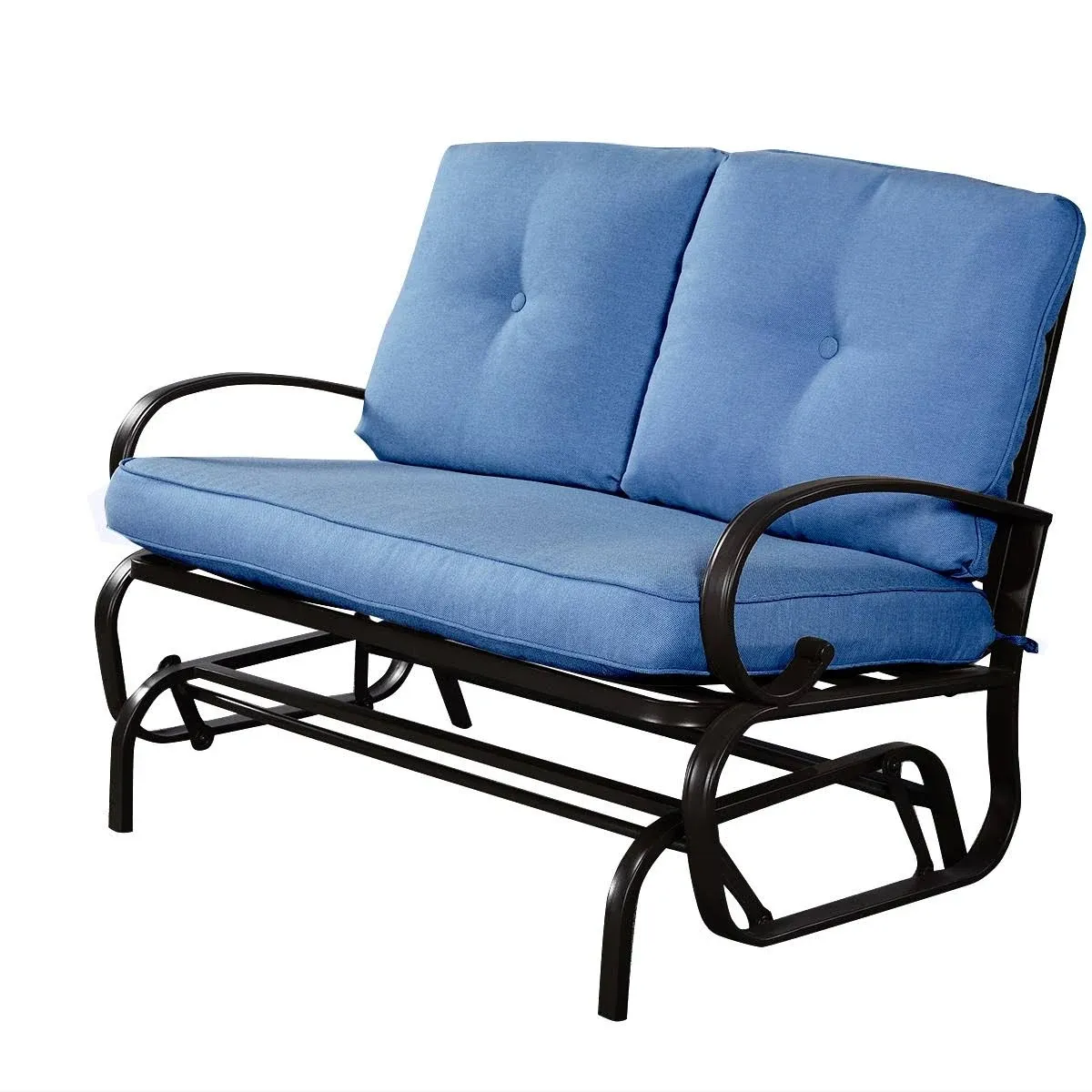 Glider Outdoor Patio Rocking Bench Loveseat Cushioned Seat Steel Frame In Navy