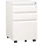 DEVAISE 3 Drawer Mobile File Cabinet with Lock, Under Desk Metal Filing Cabinet for Legal/Letter/A4 File, Fully Assembled Except Wheels, White