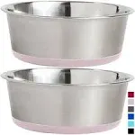 Stainless Steel Metal Dog Bowl Set of 2, Rubber Base, Heavy Duty, Rust Resist...