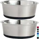 Stainless Steel Metal Dog Bowl Set of 2 Rubber Base Heavy Duty Rust Resist