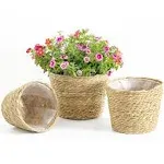 Seagrass Planters Basket Flower Pots Cover, Plant Containers, 9-Inch, Brown Set