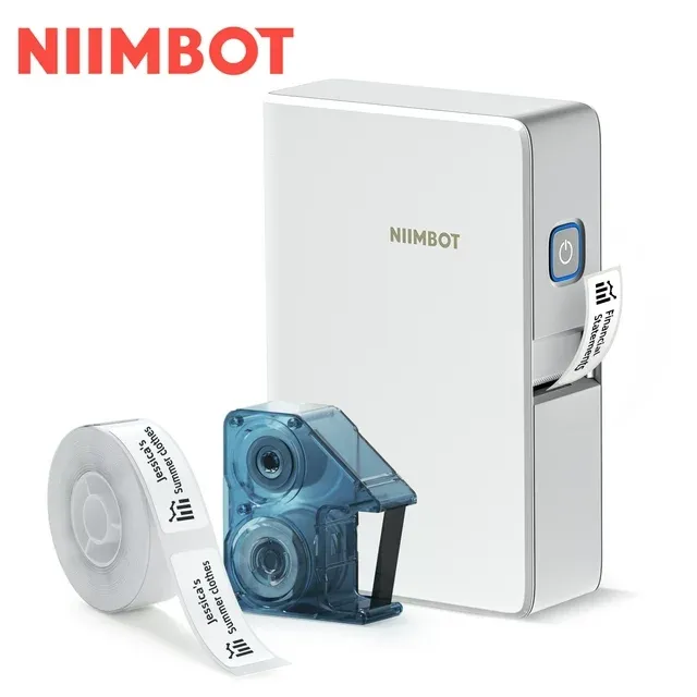 Niimbot B18 Label Maker with Black Ribbon and White Labels, Bluetooth Connection, Mobile Editing, Color Printing, Mini Sticker Printer for Labeling