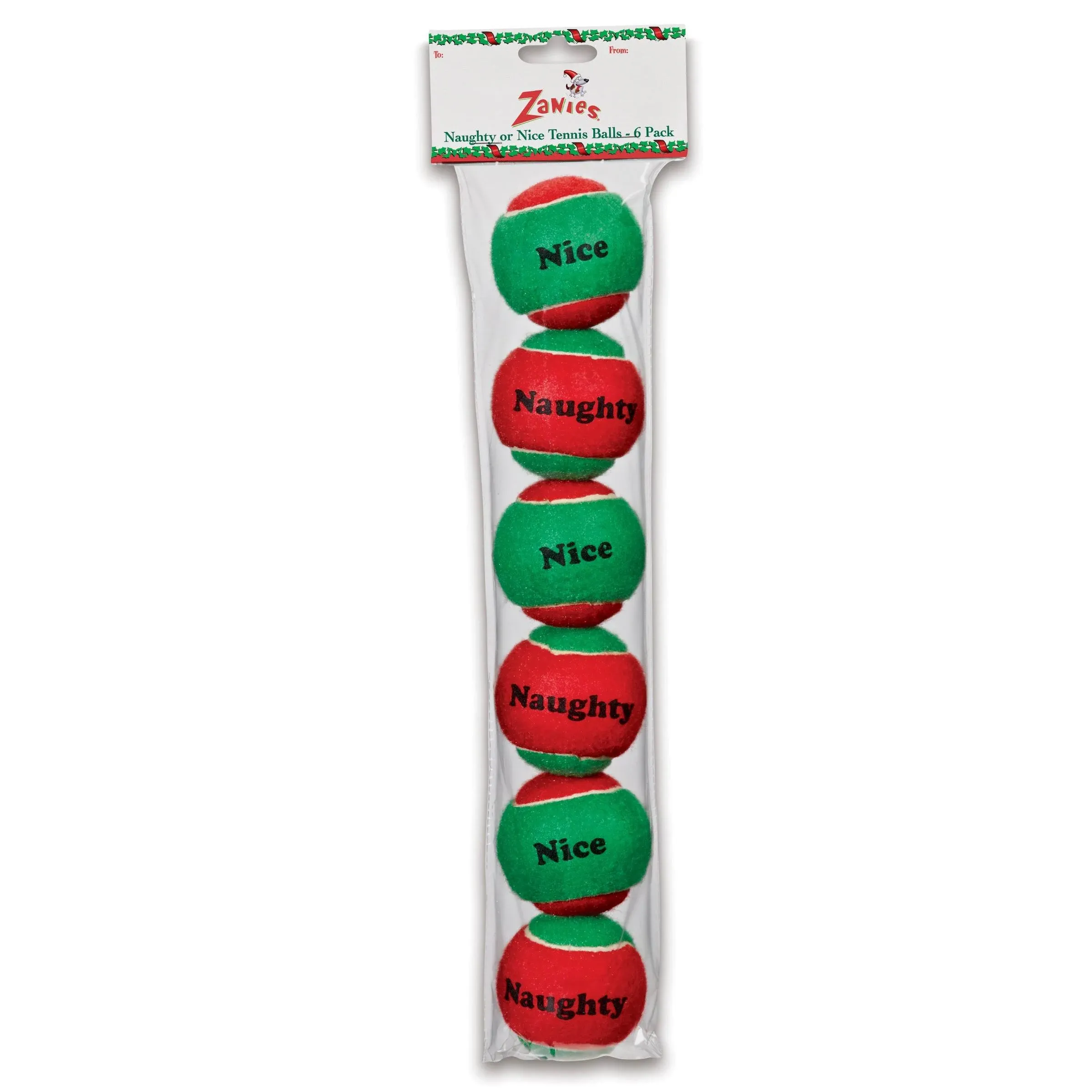 Naughty or Nice Tennis Ball Dog Toy, 6PK