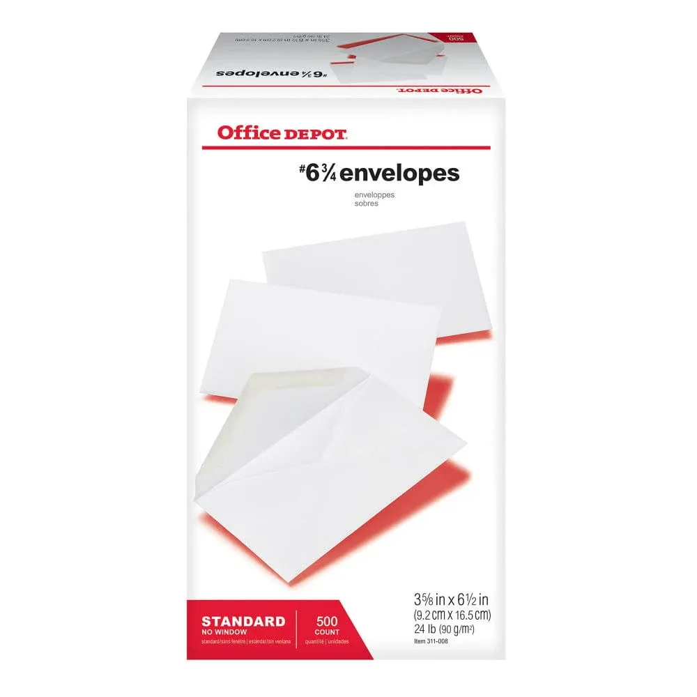 Office Depot Brand #6 3/4 All-Purpose 3 5/8&#034; x 6 1/2&#034; Envelopes, White, 500-Pk