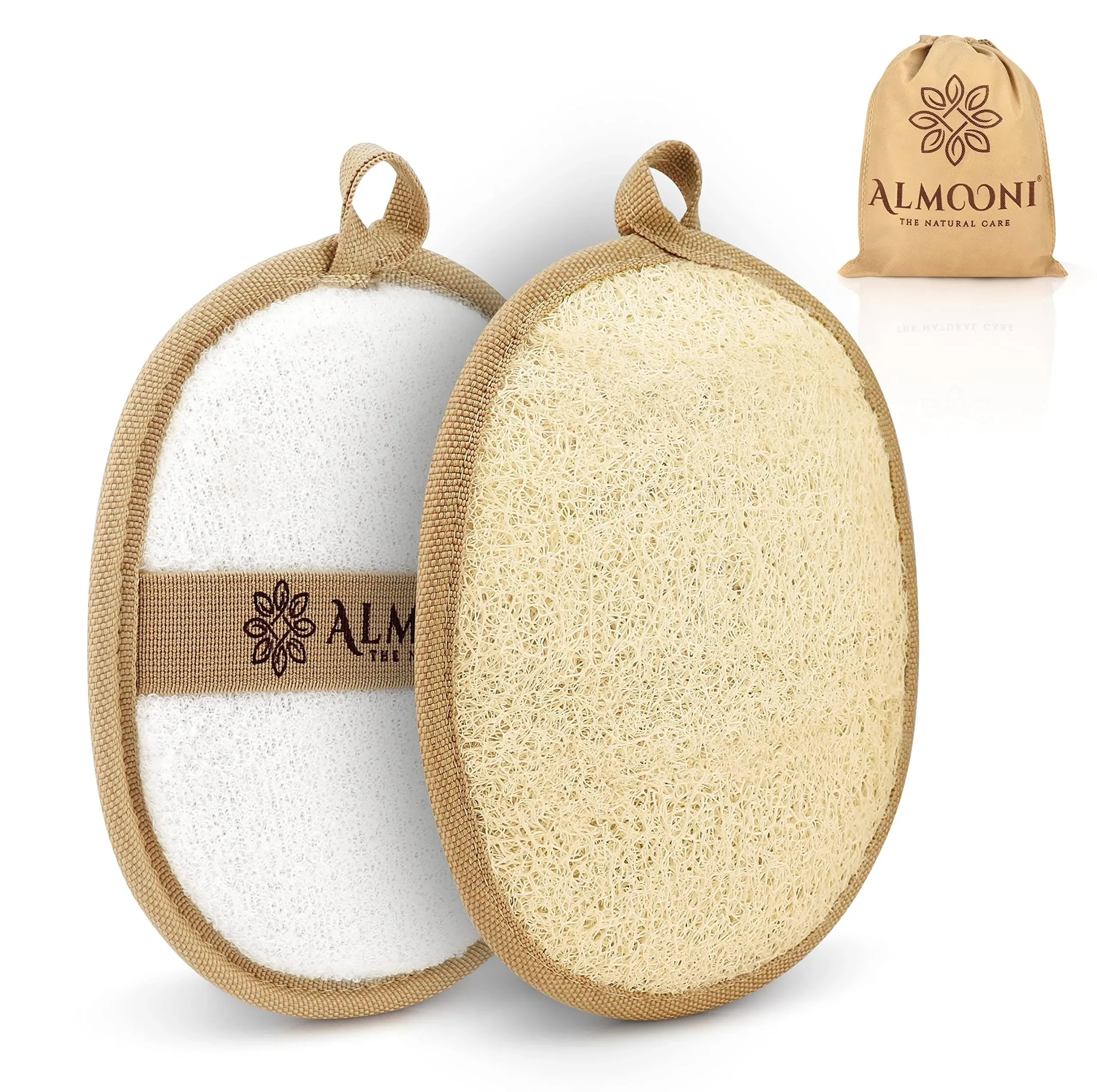 Almooni Premium Exfoliating Loofah Pad Body Scrubber, Made with Natural Egyptian Shower Loofa Sponge That Gets You Clean, Not Just Spreading Soap - 2