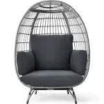 Best Choice Products Wicker Egg Chair Oversized Indoor Outdoor Patio Lounger w/ Steel Frame, 440lb Capacity - Gray/Charcoal