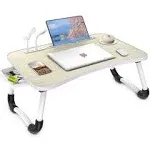  Laptop Lap Desk, Foldable Laptop Tray with 4 USB Ports Storage Drawer Black