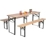 3 Pcs Folding Wooden Picnic Table Bench Set