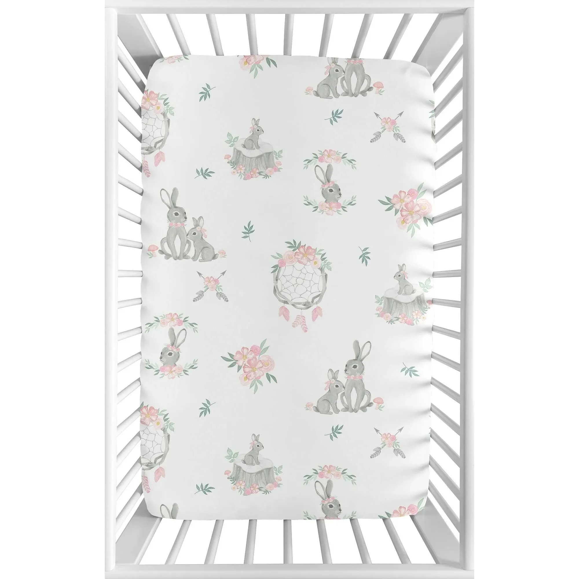 Sweet Jojo Designs Bunny Floral Collection Mini Crib Sheet