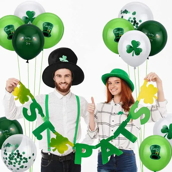 50 Pieces St. Patrick's Day Latex Balloons Green Confetti Balloons Set White Green Helium Party Balloons for Saint Patrick's Day Decorations Irish Party Supplies