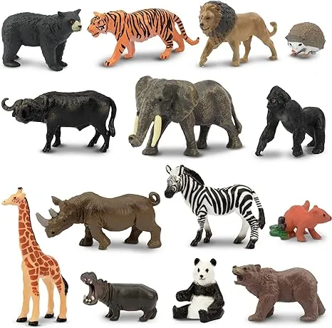 Toymany 14pcs 1-2' Tiny Jungle Animal Figures Toy, Realistic Mini Jungle Zoo ...