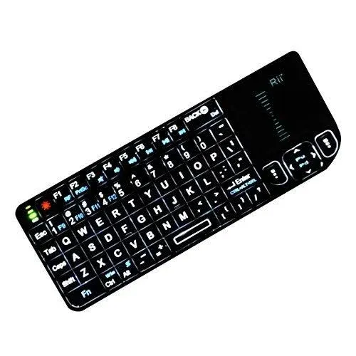 Rii 2.4G Mini Wireless Keyboard with Touchpad,Laser Pointer with Remote Control,Backlit Portable Keyboard Controller with USB Receiver for Windows/Mac/Android/PC/Tablets/TV/Xbox/PS3. V3-Black