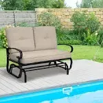 Costway Glider Outdoor Patio Rocking Bench Loveseat Cushioned Seat Steel Frame Furniture Black