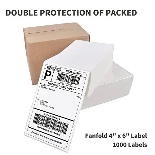 1000 Labels Fanfold 4&#034; x 6&#034; Direct Thermal Labels, with Perforated line for T...