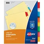 Avery 11192 Big Tab Insertable Dividers, 8 Tabs, Assorted