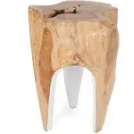 Rutledge & King Java Teak Root Stool - Wooden Stool - Teak Boho Side Table - Teak Accent Table - Teak Tree Stump - Pedestal Side Table - White Teak