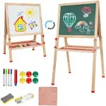 OMOTIYA Adjustable Wooden Easel for Kids, Standing Art Easel for Kids 3, 4, 5, 6, 7, 8 Years Old Boy & Girls, Foldable Toy Painting Easel for Children