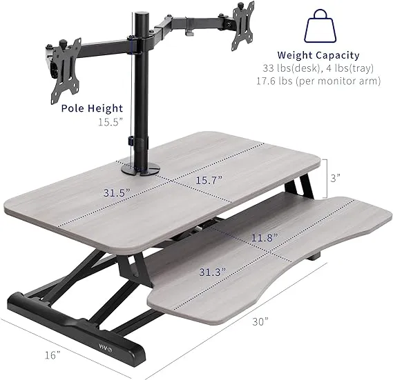 Vivo White 32" Standing Desk Riser with Adjustable Dual 13" to 30" Monitor Mount