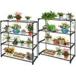 Greenhouse Shelving Staging Double 4 Tier, 35" x 12" x 42", Green