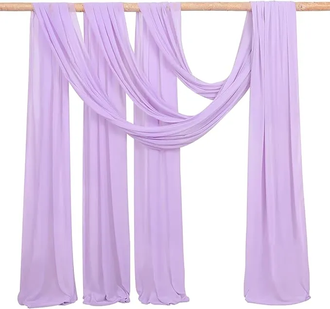 Light Purple Wedding Arch Drapes 3 Panels 6 Yards Chiffon Wedding Backdrop Fa...