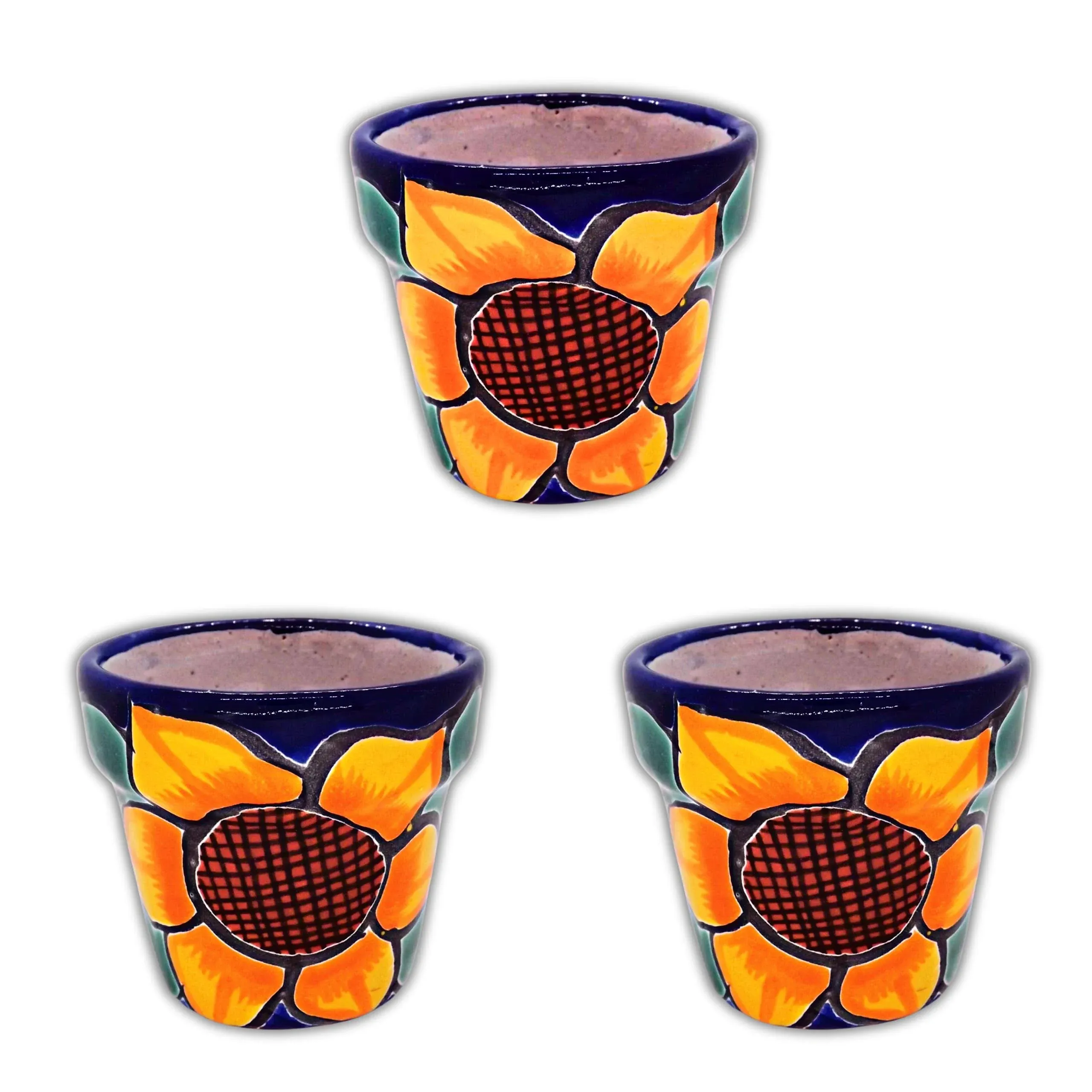 Mexican Pottery Planters - Set of 3 Pieces - 3 inches -Talavera Pottery - Succulent Pot Planter Flower Hand-Painted (Fiesta Floral)