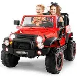 JOYLDIAS 12V Red Kids Ride on Truck Car Toys with MP3, LED Light, RC, Cover, Size: 49.2 x 31.5 x 31.5