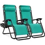 Best Choice Products Set of 2 Zero Gravity Lounge Chair Recliners for Patio Pool w/ Cup Holder Tray Mint