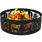 Sunnydaze Forest Wilderness Black Steel Fire Pit Ring with Cutouts - 36"