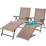 Best Choice Products Set of 2 Outdoor Patio Chaise Lounge Chair Adjustable Folding Pool Lounger w/ Steel Frame - Brown