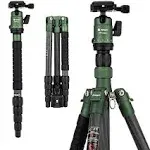 Fotopro 59" Carbon Fiber Travel Tripod, Compact Camera Tripod with Ball Head, Detachable Monopod with Quick Release Plate and Bag, Load Up to 8kg