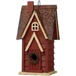 Glitzhome 12"H Red Distressed Solid Wood Cottage Birdhouse