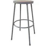 Alera - Industrial Metal Shop Stool, Backless, Supports Up to 300 lb, 24" Seat Height, Brown Seat, Gray Base