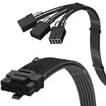 LINKUP - AVA PCIE 5.0 12VHPWR 16Pin (12+4) 16AWG Sleeved High Current Power Cable for RTX4000 to 3 x 8Pin PCIE 4.0 PSU - 30cm (White) Compatible with All RTX4000 and RTX3000 FE GPUs