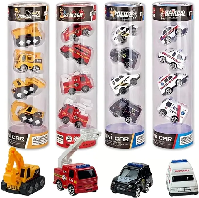 16-Piece Diecast Metal Toy Car Set - Fun Play Trucks with Police, Construction ...