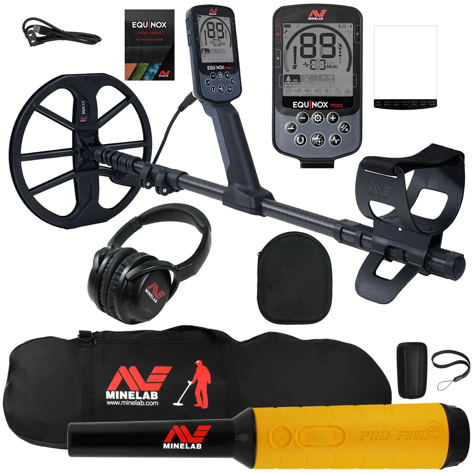 Minelab EQUINOX 900 Multi-IQ Metal Detector w/Pro-Find 35 Pinpointer, Bag, Pouch