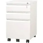 17.1'' W Metal 3 Drawer Mobile File Cabinet with Recessed Handle and Lock | DEVAISE, White