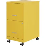 Space Solutions 18" 2 Drawer Mobile Smart Vertical File Cabinet, Teal - Yellow - Letter