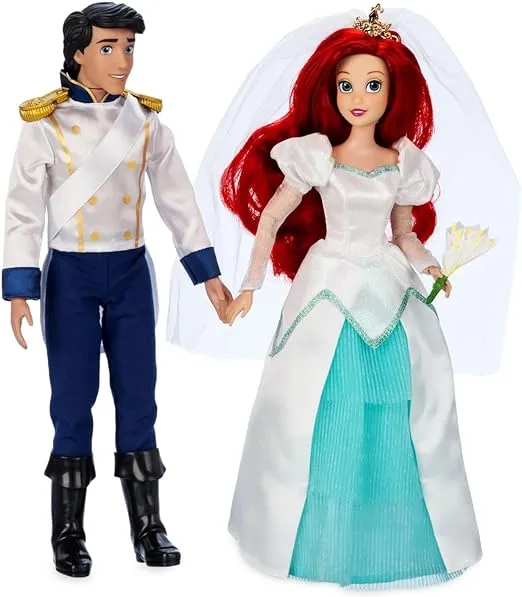 Disney Store Official Princess Wedding Doll Set (Ariel & Prince Eric) Princess Toys with Molded Details, Deluxe Wedding Costumes, Scenic Display Packaging and Accessories - Set of 2