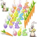 24 Pack Easter Egg Ornament Easter Colorful Rabbit Carrot Eggs Foam Easter 